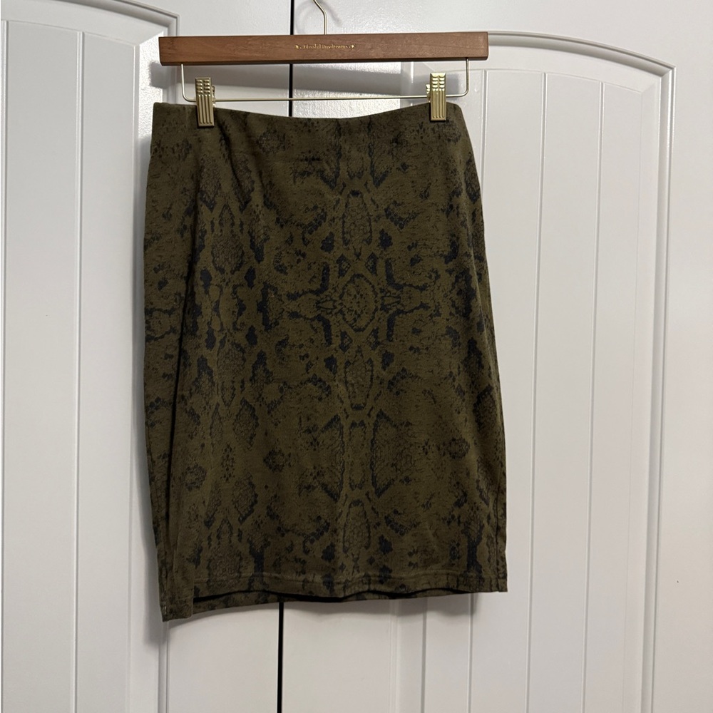Stretchy Olive and Black Snake Print Pencil Skirt